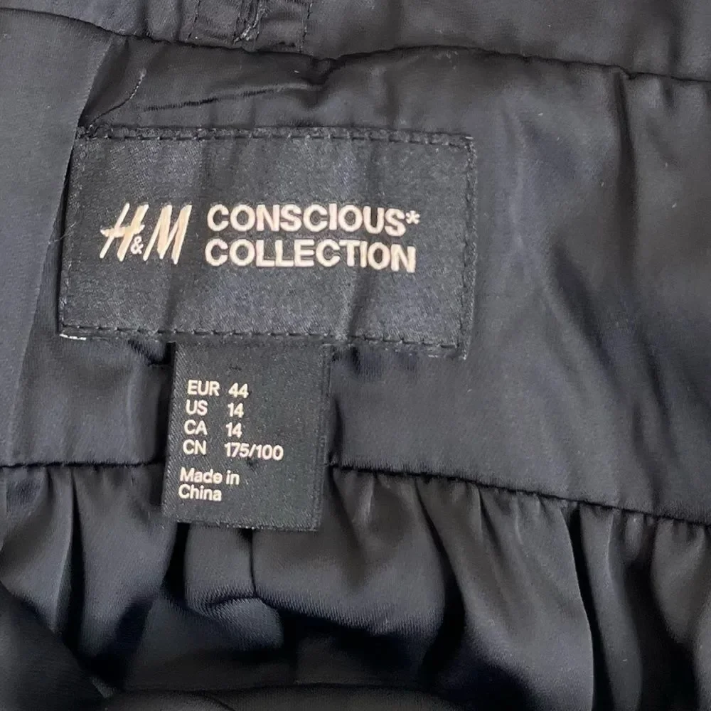 H&M Conscious Collection Deep V Black Burnout Velvet A Line Cocktail Dress 14